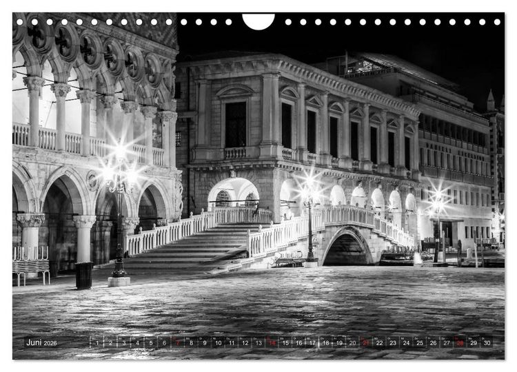Produktbild: Leuchtendes Venedig &hellip;in monochrom (Wandkalender 2026 DIN A4 quer), CALVENDO Monatskalender