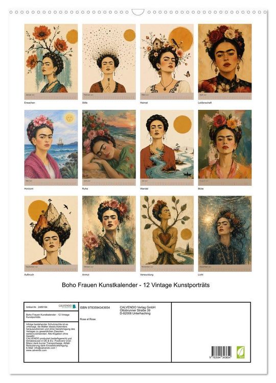 Produktbild: Boho Frauen Kunstkalender - 12 Vintage Kunstportr&auml;ts (Wandkalender 2027 DIN A2 hoch), CALVENDO Monatskalender