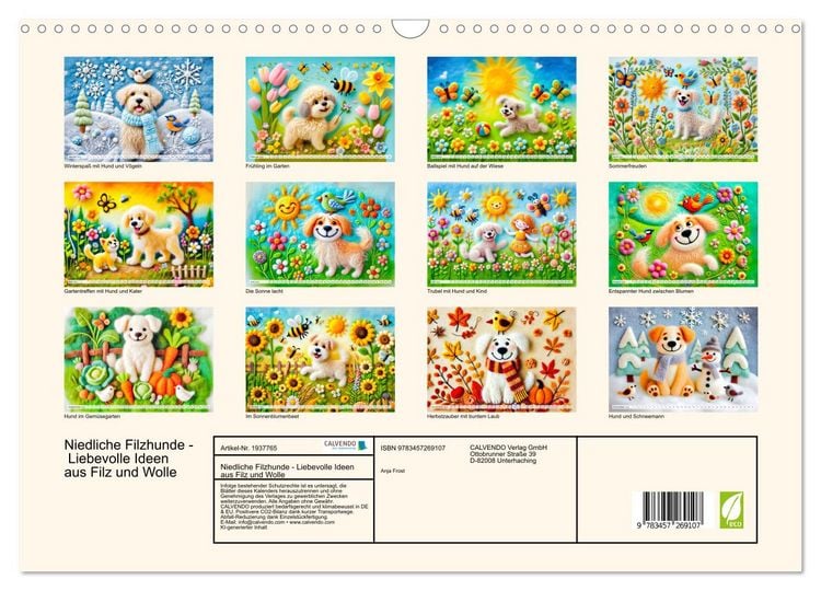 Produktbild: Niedliche Filzhunde - Liebevolle Ideen aus Filz und Wolle (Wandkalender 2026 DIN A3 quer), CALVENDO Monatskalender