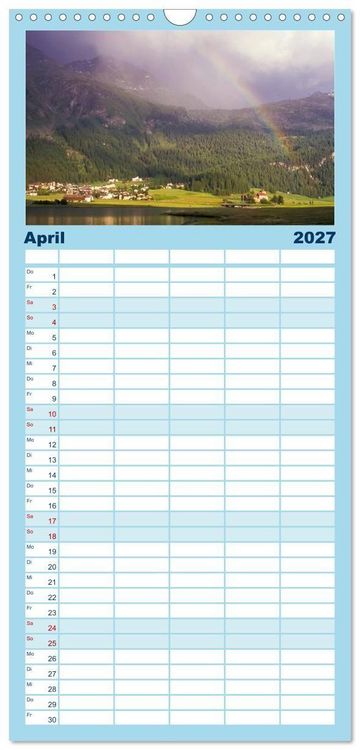 Produktbild: Familienplaner 2027 - Graub&uuml;nden Engadin mit 5 Spalten (Wandkalender, 21 x 45 cm) CALVENDO