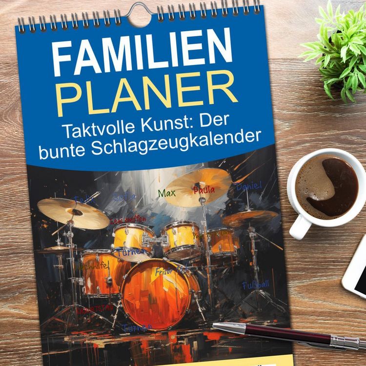 Produktbild: Familienplaner 2026 - Taktvolle Kunst: Der bunte Schlagzeugkalender mit 5 Spalten (Wandkalender, 21 x 45 cm) CALVENDO