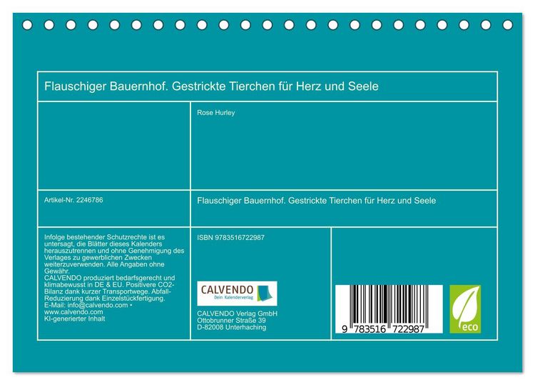 Produktbild: Flauschiger Bauernhof. Gestrickte Tierchen f&uuml;r Herz und Seele (Tischkalender 2026 DIN A5 quer), CALVENDO Monatskalender