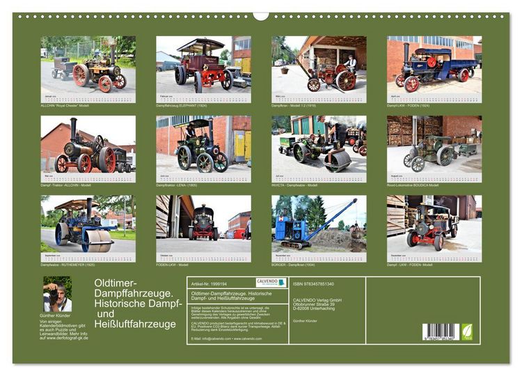 Produktbild: Oldtimer-Dampffahrzeuge. Historische Dampf- und Hei&szlig;luftfahrzeuge (Wandkalender 2026 DIN A2 quer), CALVENDO Monatskalender