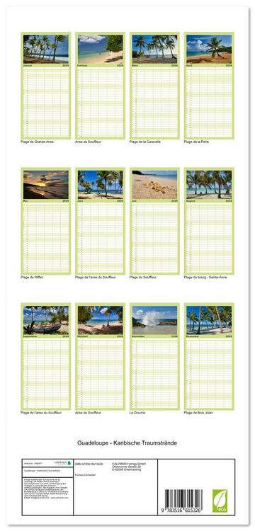 Produktbild: Familienplaner 2026 - Guadeloupe - Karibische Traumstr&auml;nde mit 5 Spalten (Wandkalender, 21 x 45 cm) CALVENDO