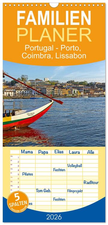 Produktbild: Familienplaner 2026 - Portugal - Porto, Coimbra, Lissabon mit 5 Spalten (Wandkalender, 21 x 45 cm) CALVENDO