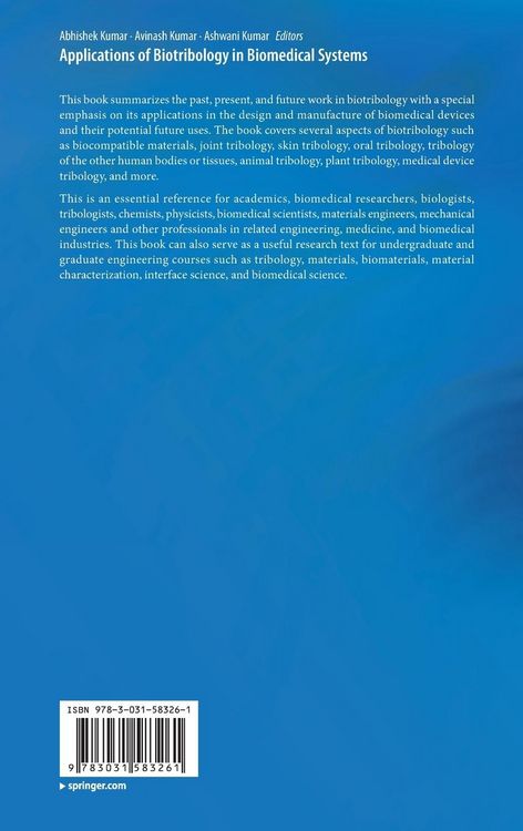 Produktbild: Applications of Biotribology in Biomedical Systems