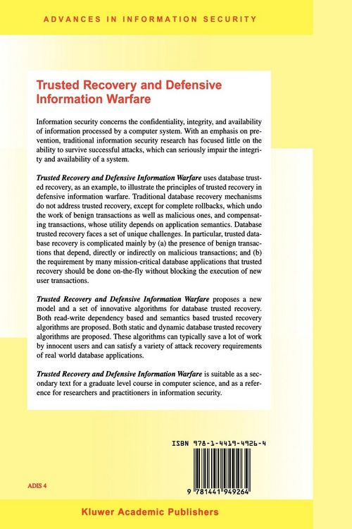 Produktbild: Trusted Recovery and Defensive Information Warfare