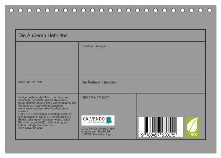 Produktbild: Die &Auml;u&szlig;eren Hebriden (Tischkalender 2026 DIN A5 quer), CALVENDO Monatskalender