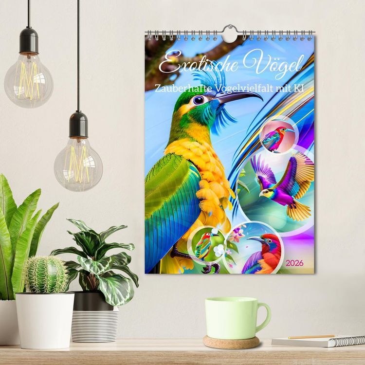 Produktbild: Exotische V&ouml;gel. Zauberhafte Vogelvielfalt mit KI (Wandkalender 2026 DIN A4 hoch), CALVENDO Monatskalender