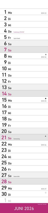 Produktbild: Streifenplaner PINK 2026 - Streifenkalender - Wandplaner - Küchen-Kalender - 11,3x49,5