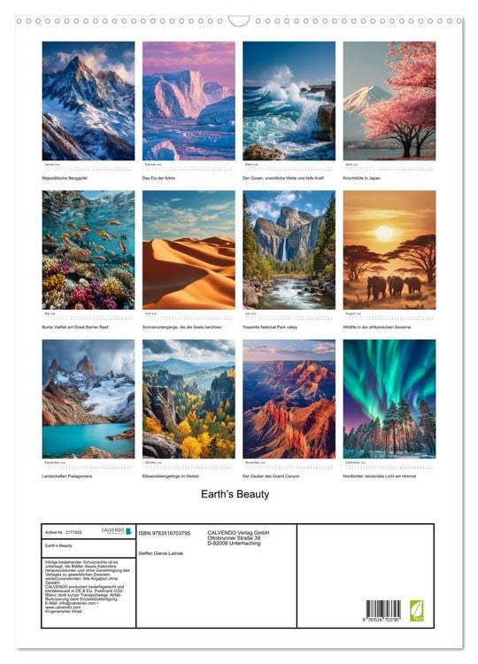 Produktbild: Earth&rsquo;s Beauty (Wandkalender 2026 DIN A2 hoch), CALVENDO Monatskalender
