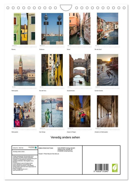 Produktbild: Venedig anders sehen (Wandkalender 2026 DIN A4 hoch), CALVENDO Monatskalender