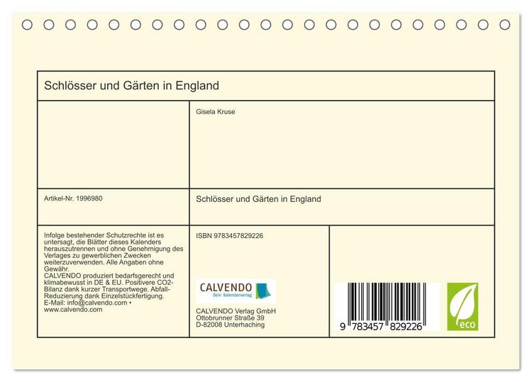 Produktbild: Schl&ouml;sser und G&auml;rten in England (Tischkalender 2026 DIN A5 quer), CALVENDO Monatskalender