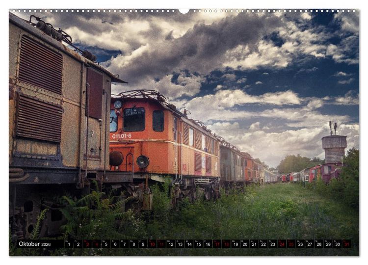 Produktbild: Lokomotiven und Wagen - Verfallen und vergessen auf dem Abstellgleis (Wandkalender 2026 DIN A2 quer), CALVENDO Monatskalender