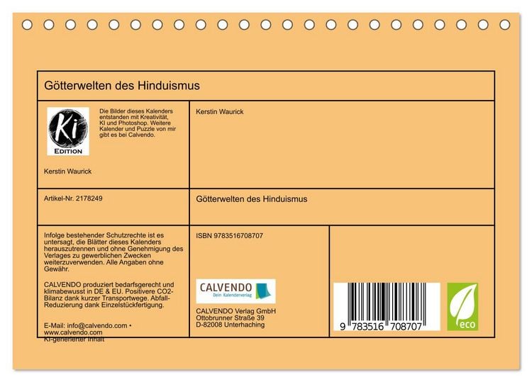Produktbild: G&ouml;tterwelten des Hinduismus (Tischkalender 2026 DIN A5 quer), CALVENDO Monatskalender