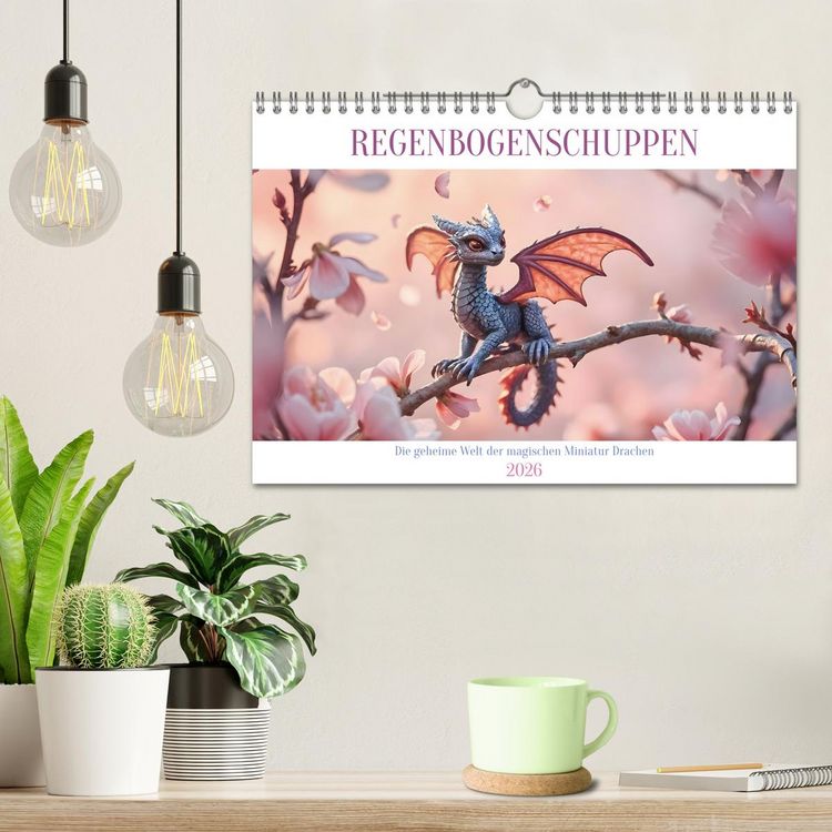 Produktbild: Regenbogenschuppen - Die geheime Welt der magischen Miniatur Drachen (Wandkalender 2026 DIN A4 quer), CALVENDO Monatskalender