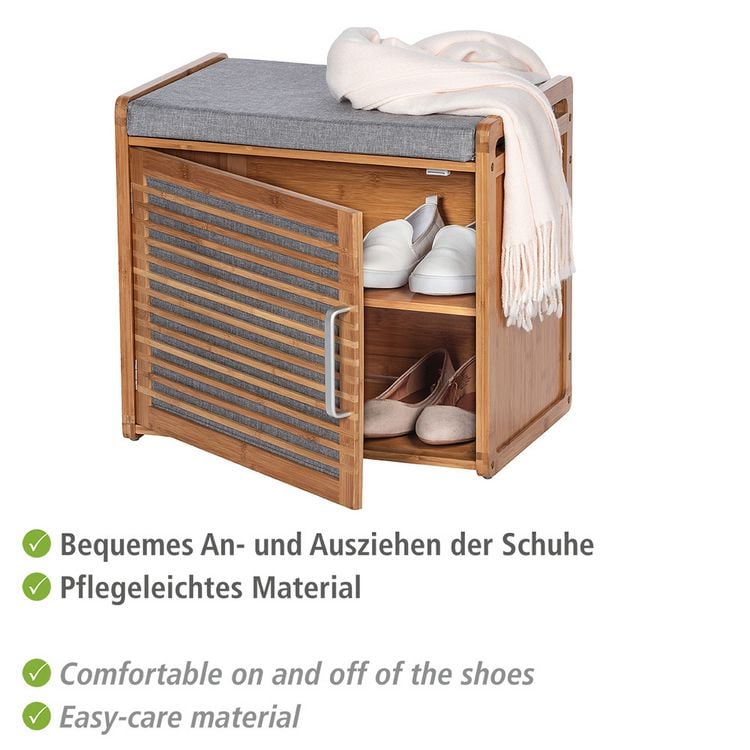 Produktbild: Schuhschrank aus Bambus mit Sitzpolster Mod. Bahari, aus Bambus