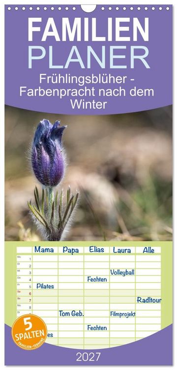 Produktbild: Familienplaner 2027 - Fr&uuml;hlingsbl&uuml;her - Farbenpracht nach dem Winter mit 5 Spalten (Wandkalender, 21 x 45 cm) CALVENDO