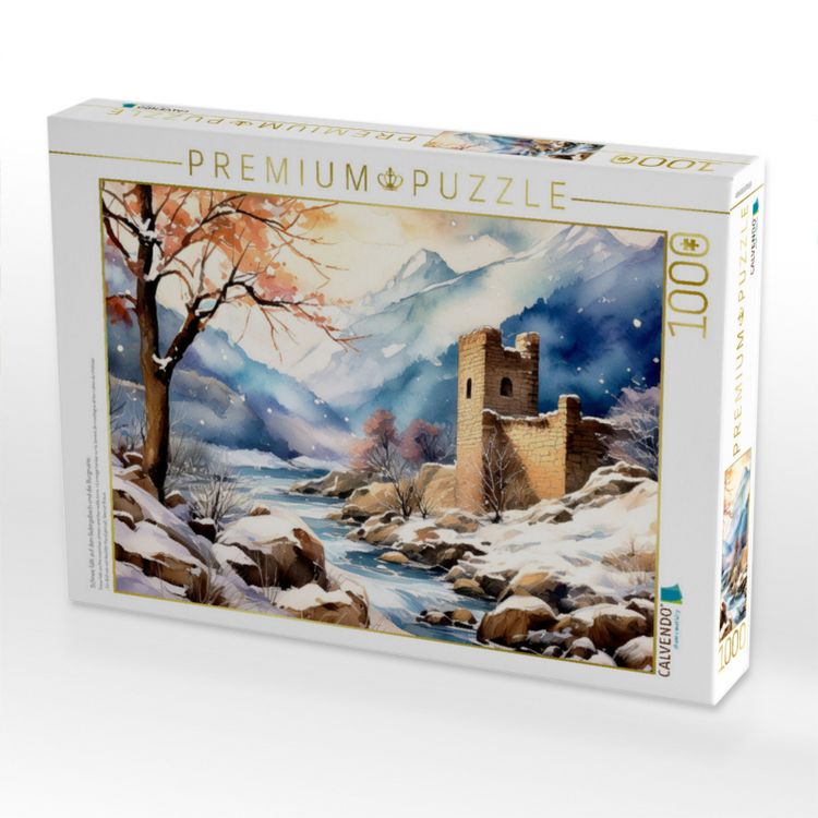 Produktbild: CALVENDO Puzzle Schnee f&auml;llt auf den Gebirgsbach und die Burgruine. | 1000 Teile Lege-Gr&ouml;&szlig;e 64x48cm Foto-Puzzle f&uuml;r gl&uuml;ckliche Stunden