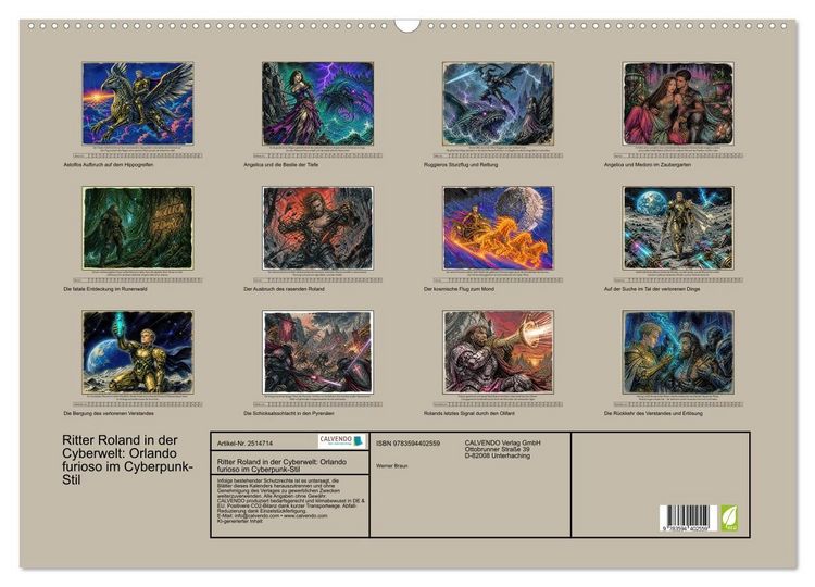 Produktbild: Ritter Roland in der Cyberwelt: Orlando furioso im Cyberpunk-Stil (Wandkalender 2027 DIN A2 quer), CALVENDO Monatskalender