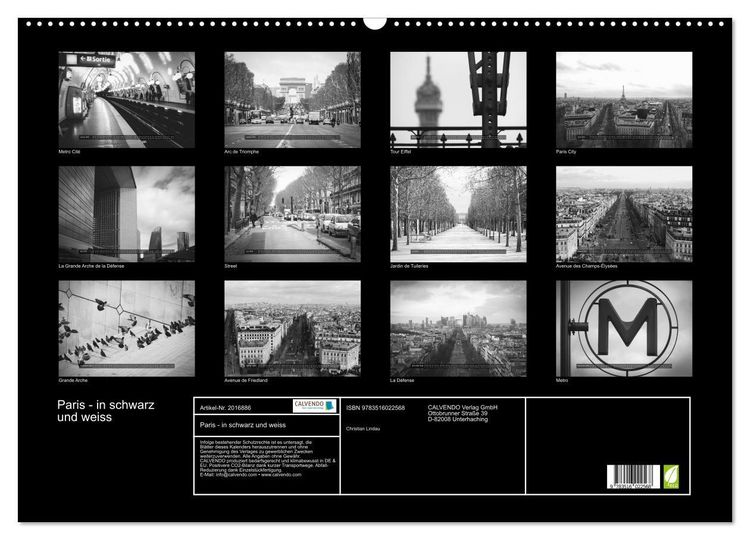 Produktbild: Paris - in schwarz und weiss (Wandkalender 2026 DIN A2 quer), CALVENDO Monatskalender
