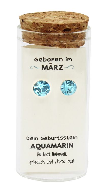 Produktbild: "M&auml;rz" Geburtsstein Ohrstecker im Gl&auml;schen