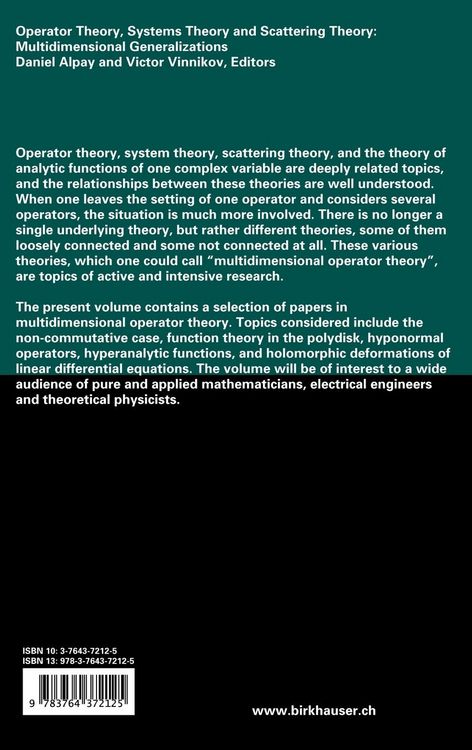 Produktbild: Operator Theory, Systems Theory and Scattering Theory: Multidimensional Generalizations