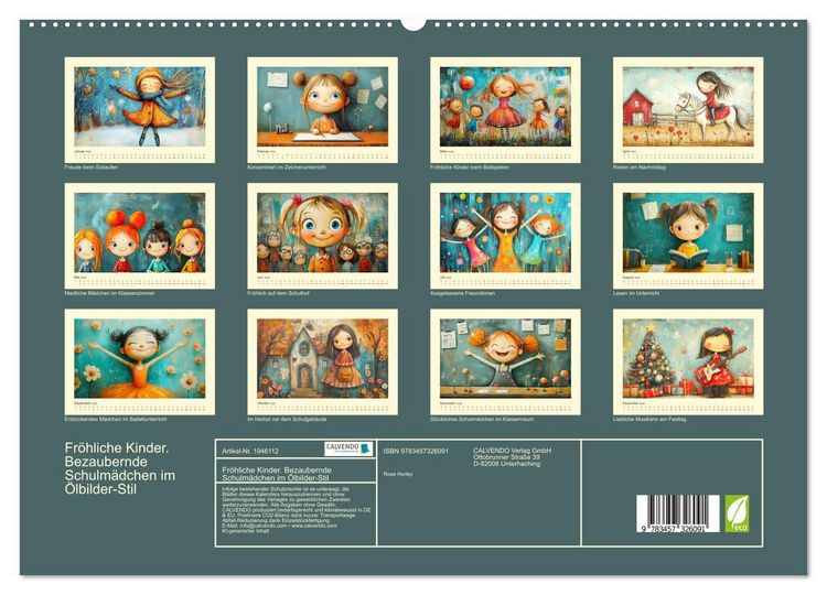 Produktbild: Fr&ouml;hliche Kinder. Bezaubernde Schulm&auml;dchen im &Ouml;lbilder-Stil (hochwertiger Premium Wandkalender 2026 DIN A2 quer), Kunstdruck in Hochglanz