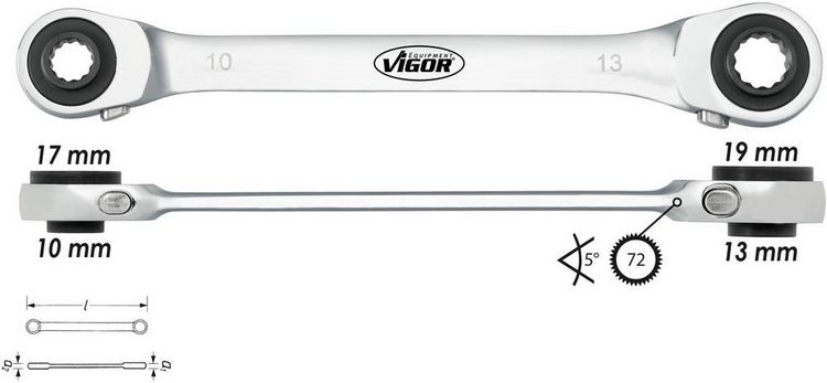 Produktbild: Vigor V2705 Doppel-Ringratschenschl&uuml;ssel-Satz Schl&uuml;sselweite (Metrisch) 10 - 19mm