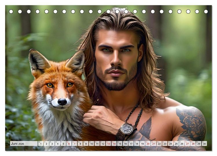Produktbild: Naturburschen im Wald - Muskeln, Tattoos und Waldbewohner (Tischkalender 2026 DIN A5 quer), CALVENDO Monatskalender