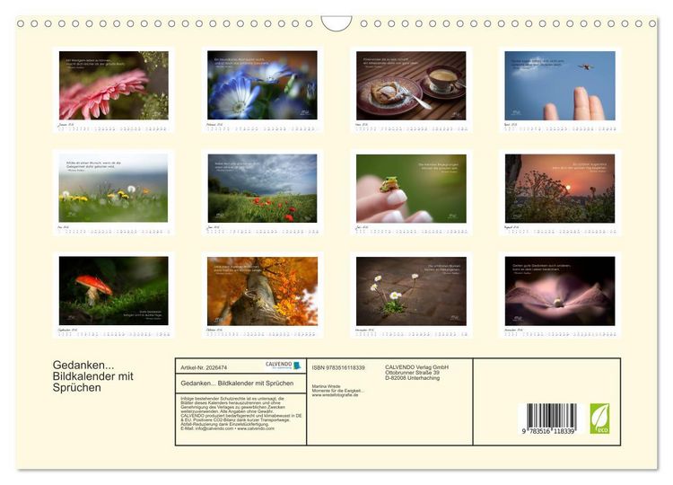 Produktbild: Gedanken... Bildkalender mit Spr&uuml;chen (Wandkalender 2026 DIN A3 quer), CALVENDO Monatskalender
