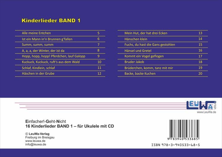 Produktbild: Einfacher!-Geht-Nicht: 16 Kinderlieder BAND 1 &ndash; f&uuml;r die Ukulele mit CD