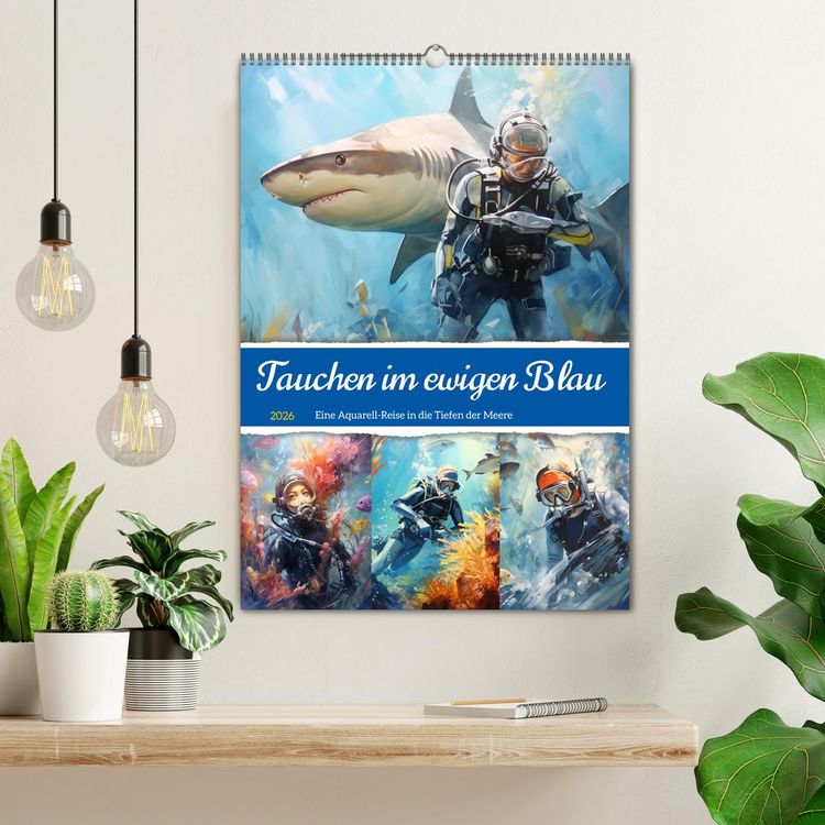 Produktbild: Tauchen im ewigen Blau. Eine Aquarell-Reise in die Tiefen der Meere (Wandkalender 2026 DIN A2 hoch), CALVENDO Monatskalender
