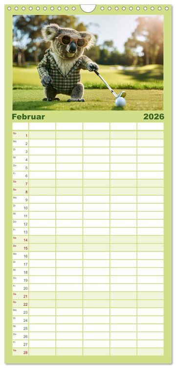Produktbild: Familienplaner 2026 - Der tierisch lustige Golfkalender mit 5 Spalten (Wandkalender, 21 x 45 cm) CALVENDO