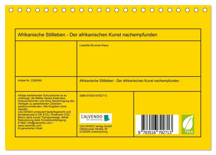 Produktbild: Afrikanische Stillleben - Der afrikanischen Kunst nachempfunden (Tischkalender 2027 DIN A5 quer), CALVENDO Monatskalender