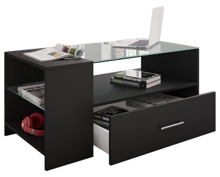 Produktbild: Holz Sofatisch Couchtisch Schublade Glas Tindala