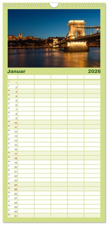 Produktbild: Familienplaner 2026 - Budapest: zwischen Parlamentsgeb&auml;ude und Burgpalast mit 5 Spalten (Wandkalender, 21 x 45 cm) CALVENDO