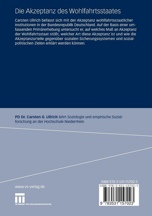Produktbild: Die Akzeptanz des Wohlfahrtsstaates