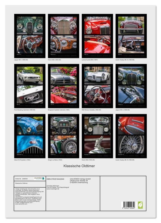 Produktbild: Klassische Oldtimer (Wandkalender 2026 DIN A2 hoch), CALVENDO Monatskalender