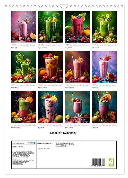 Produktbild: Smoothie Symphony (Wall Calendar 2026 DIN A3 portrait), CALVENDO 12 Month Wall Calendar