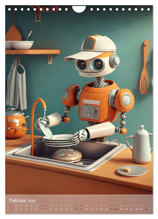 Produktbild: RoboLife - Niedliche Blechfreunde im Alltag (Wandkalender 2026 DIN A4 hoch), CALVENDO Monatskalender