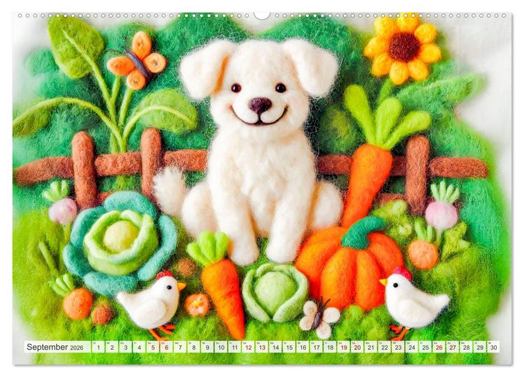 Produktbild: Niedliche Filzhunde - Liebevolle Ideen aus Filz und Wolle (Wandkalender 2026 DIN A2 quer), CALVENDO Monatskalender