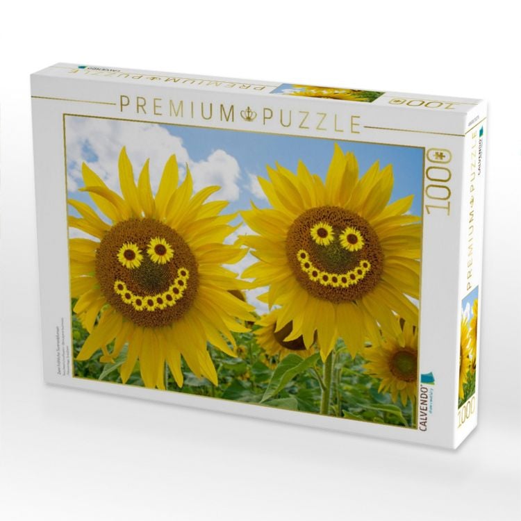 Produktbild: CALVENDO Puzzle Zwei fr&ouml;hliche Sonnenblumen | 1000 Teile Lege-Gr&ouml;&szlig;e 64x48cm Foto-Puzzle f&uuml;r gl&uuml;ckliche Stunden