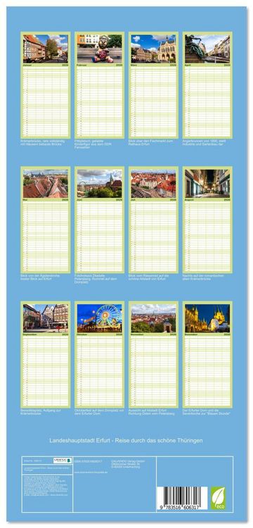 Produktbild: Familienplaner 2026 - Landeshauptstadt Erfurt - Reise durch das sch&ouml;ne Th&uuml;ringen mit 5 Spalten (Wandkalender, 21 x 45 cm) CALVENDO