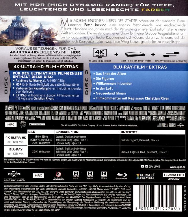 Produktbild: Mortal Engines: Krieg der St&auml;dte (4K Ultra HD) (+ Blu-ray 2D)