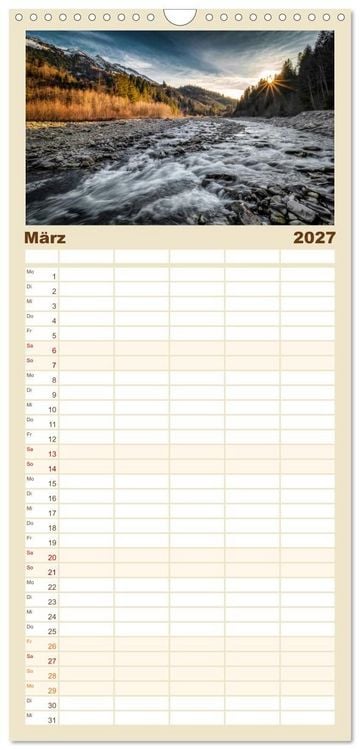 Produktbild: Familienplaner 2027 - Flusswelt Schweiz mit 5 Spalten (Wandkalender, 21 x 45 cm) CALVENDO