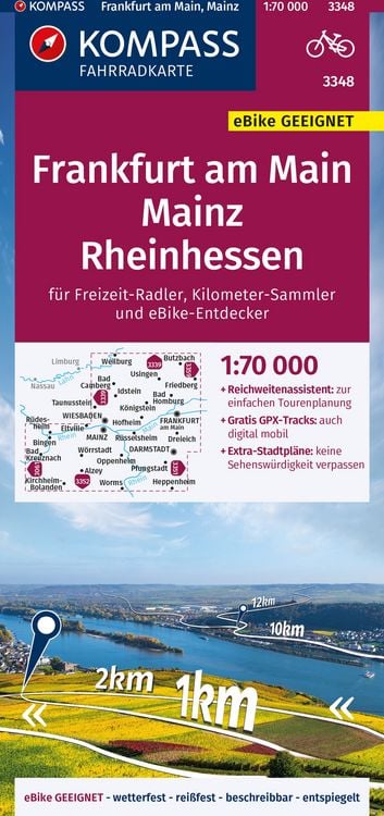 Produktbild: KOMPASS Fahrradkarte 3348 Frankfurt a.M., Mainz, Rheinhessen 1:70.000