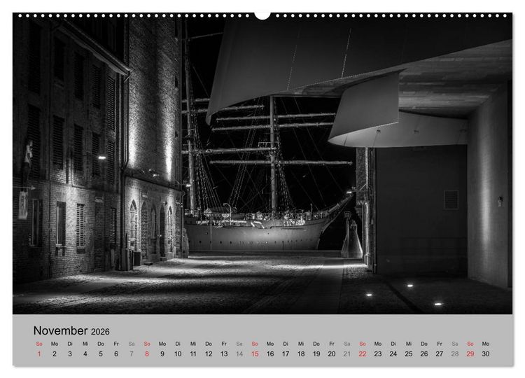 Produktbild: Hansestadt Stralsund bei Nacht (mit GPS-Koordinaten) (Wandkalender 2026 DIN A2 quer), CALVENDO Monatskalender