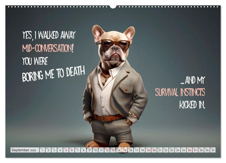 Produktbild: Crazy dogs COOL SAYINGS (Wall Calendar 2026 DIN A2 landscape), CALVENDO 12 Month Wall Calendar