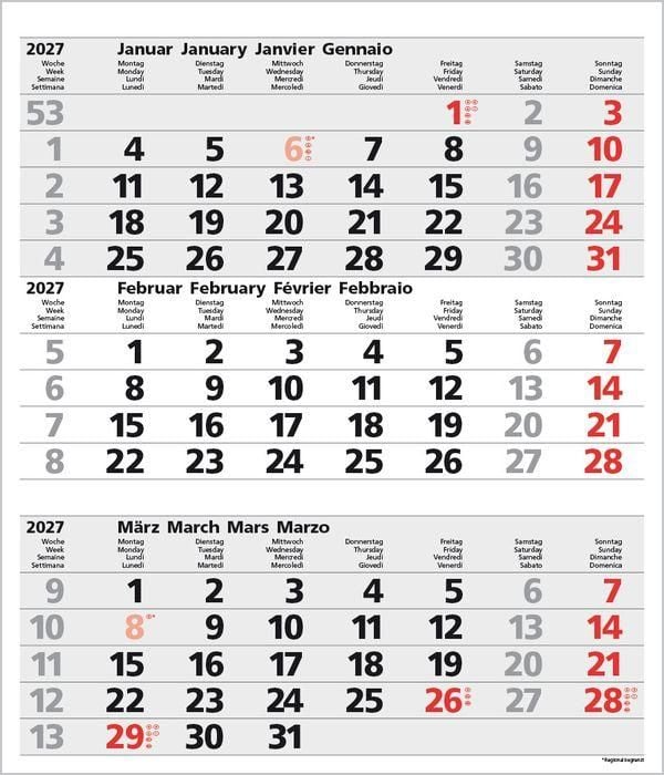 Produktbild: 3-Monats-Planer Comfort Grau 2027